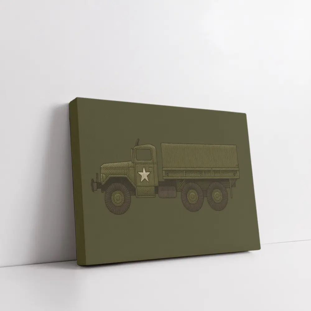 Military Army Truck Olive Green Embroidery Art – Wall Art
