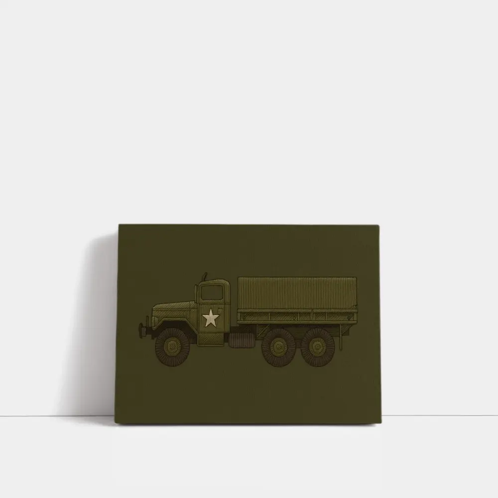 Military Army Truck Olive Green Embroidery Art – Wall Art