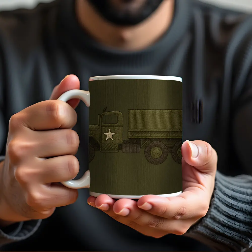 Military Army Truck Olive Green Embroidery Art – Mugs