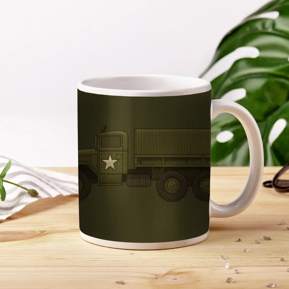 Military Army Truck Olive Green Embroidery Art – Mugs