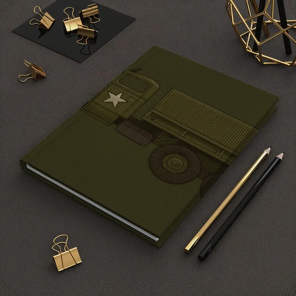 Military Army Truck Olive Green Embroidery Art – Notebooks