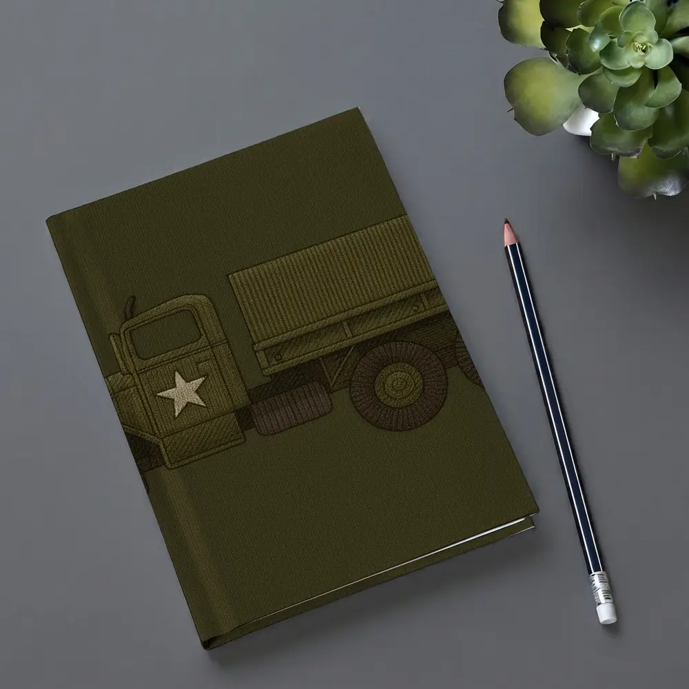 Military Army Truck Olive Green Embroidery Art – Notebooks