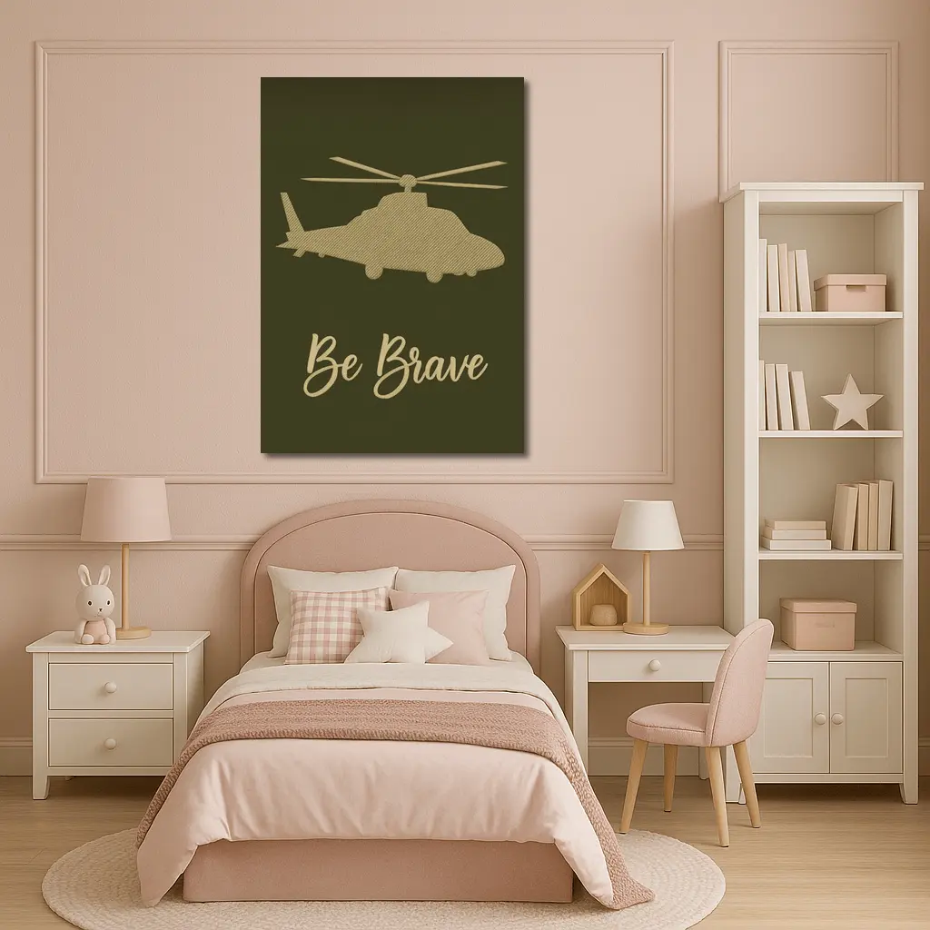 Be Brave Military Helicopter Olive Green Art – Wall Art