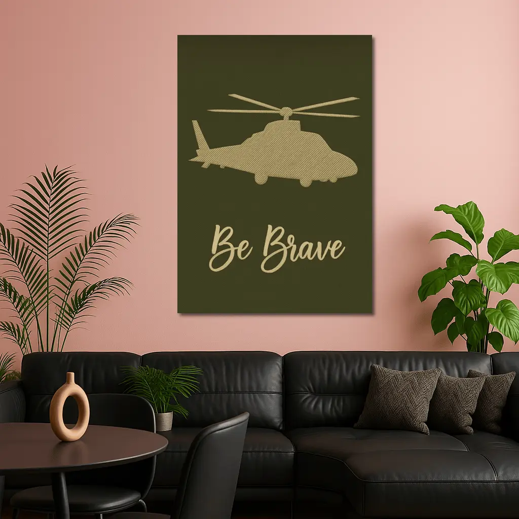 Be Brave Military Helicopter Olive Green Art – Wall Art