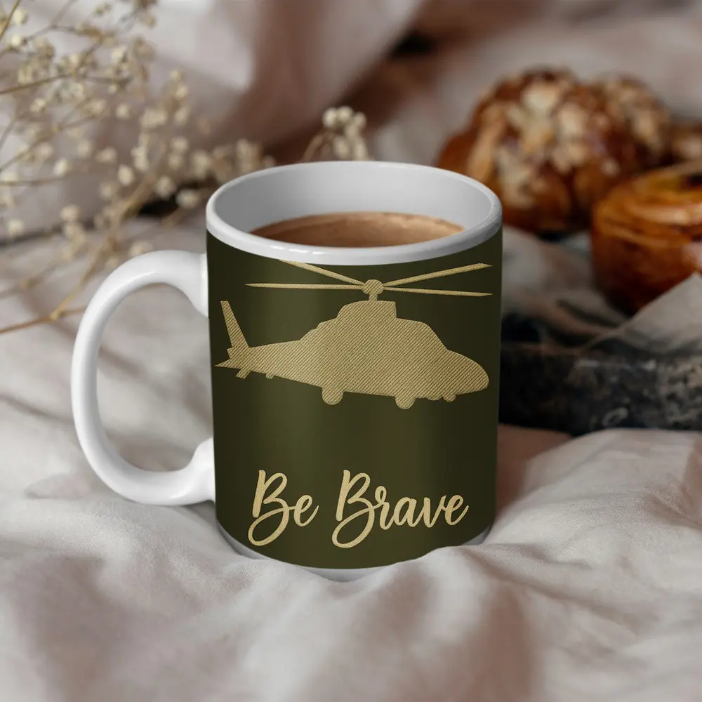 Be Brave Military Helicopter Olive Green Art – Mugs