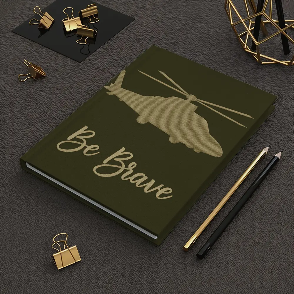 Be Brave Military Helicopter Olive Green Art – Notebooks