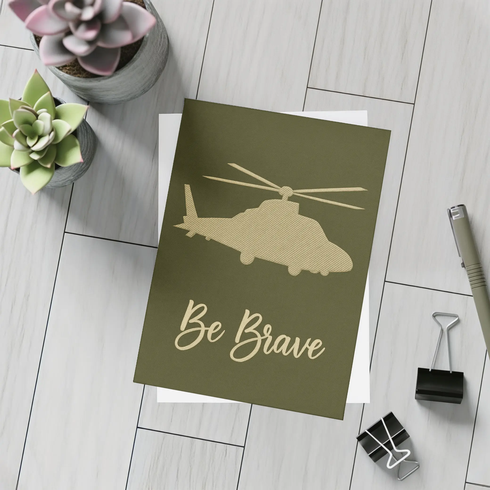 Be Brave Military Helicopter Olive Green Art – Postcards