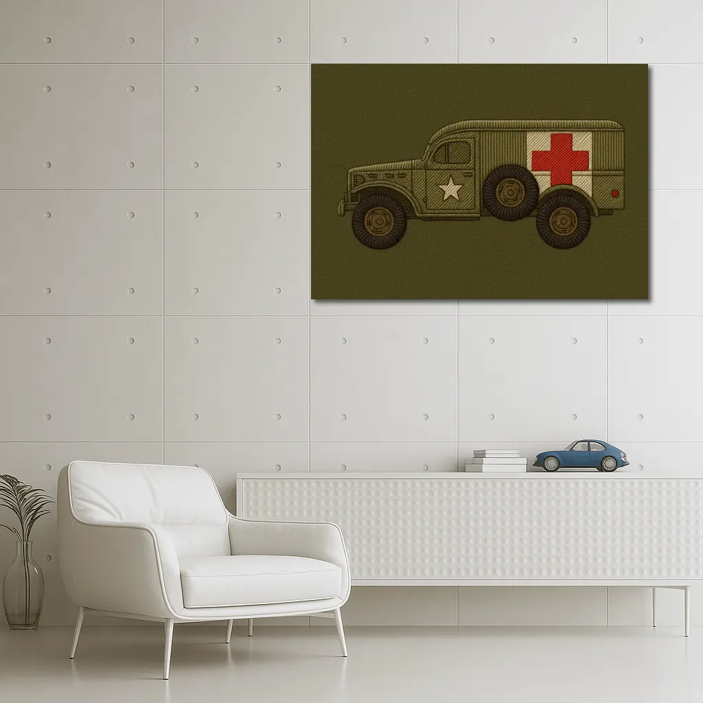 WWII Military Ambulance Truck Embroidery Art – Wall Art