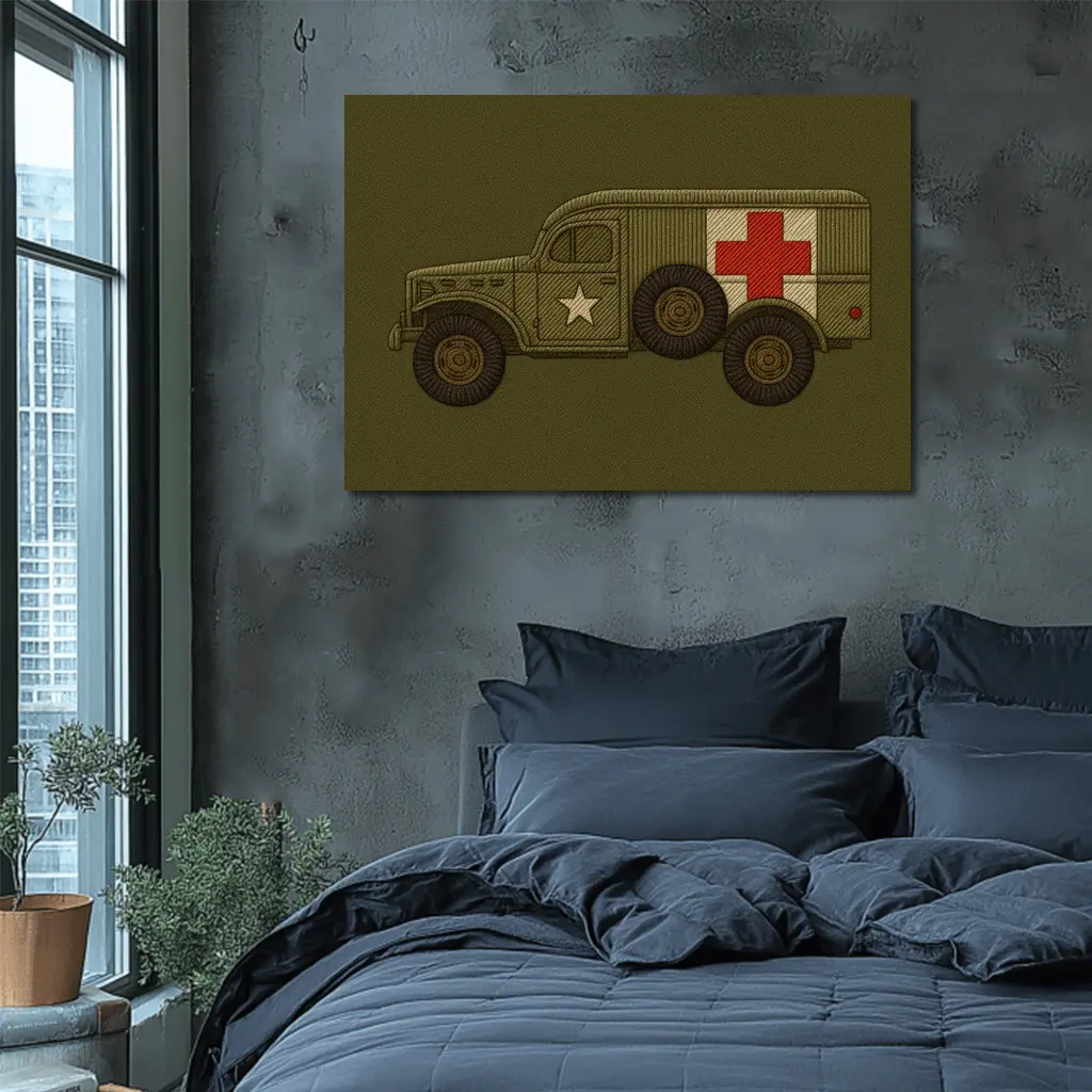 WWII Military Ambulance Truck Embroidery Art – Wall Art