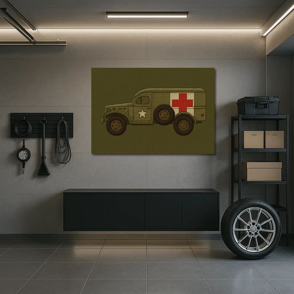 WWII Military Ambulance Truck Embroidery Art – Wall Art