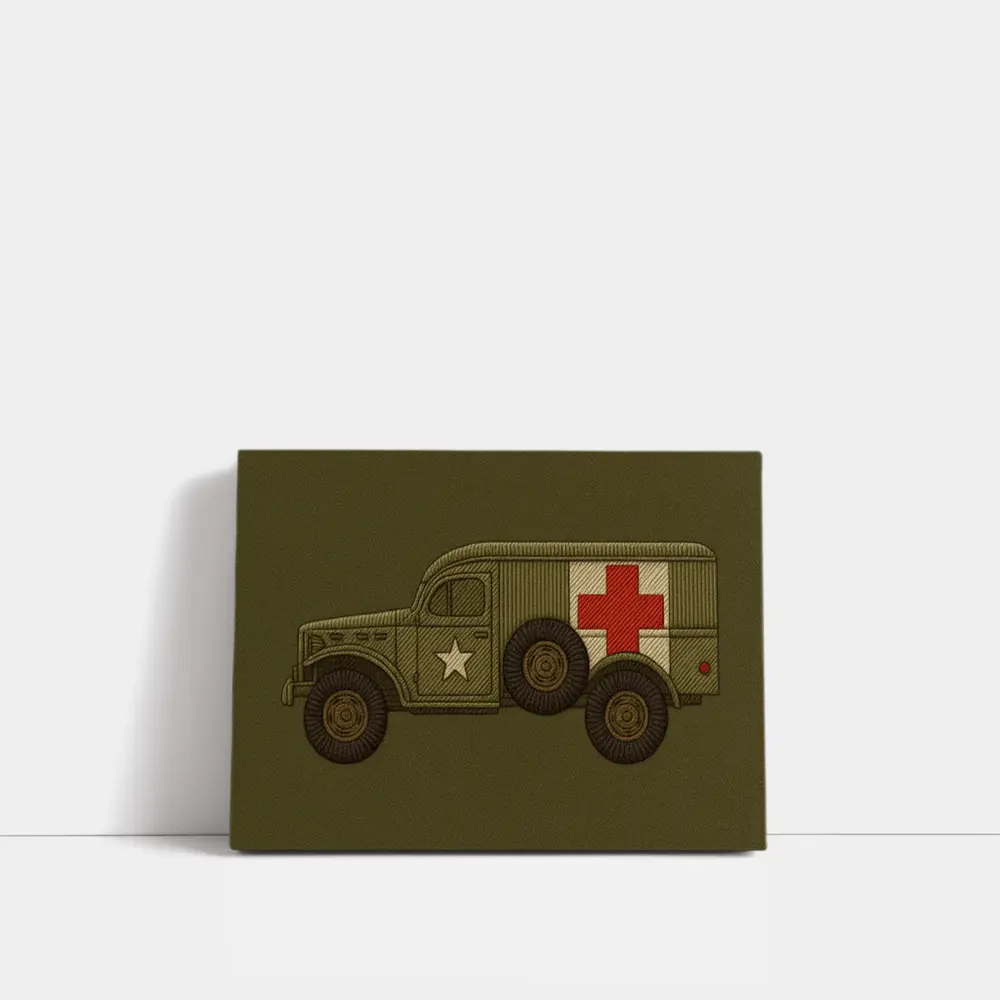 WWII Military Ambulance Truck Embroidery Art – Wall Art