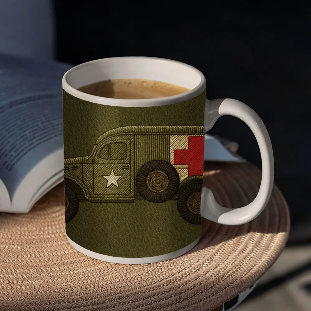 WWII Military Ambulance Truck Embroidery Art – Mugs
