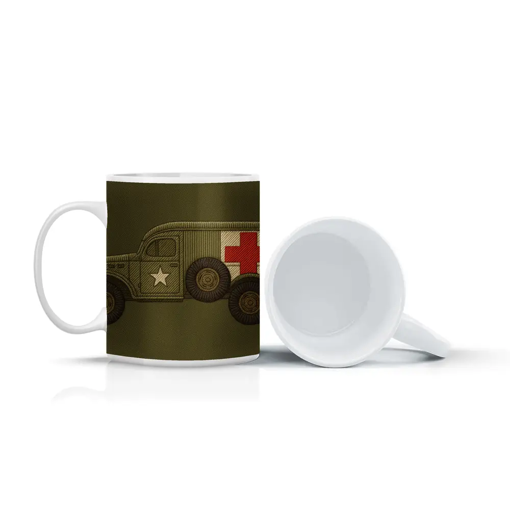 WWII Military Ambulance Truck Embroidery Art – Mugs