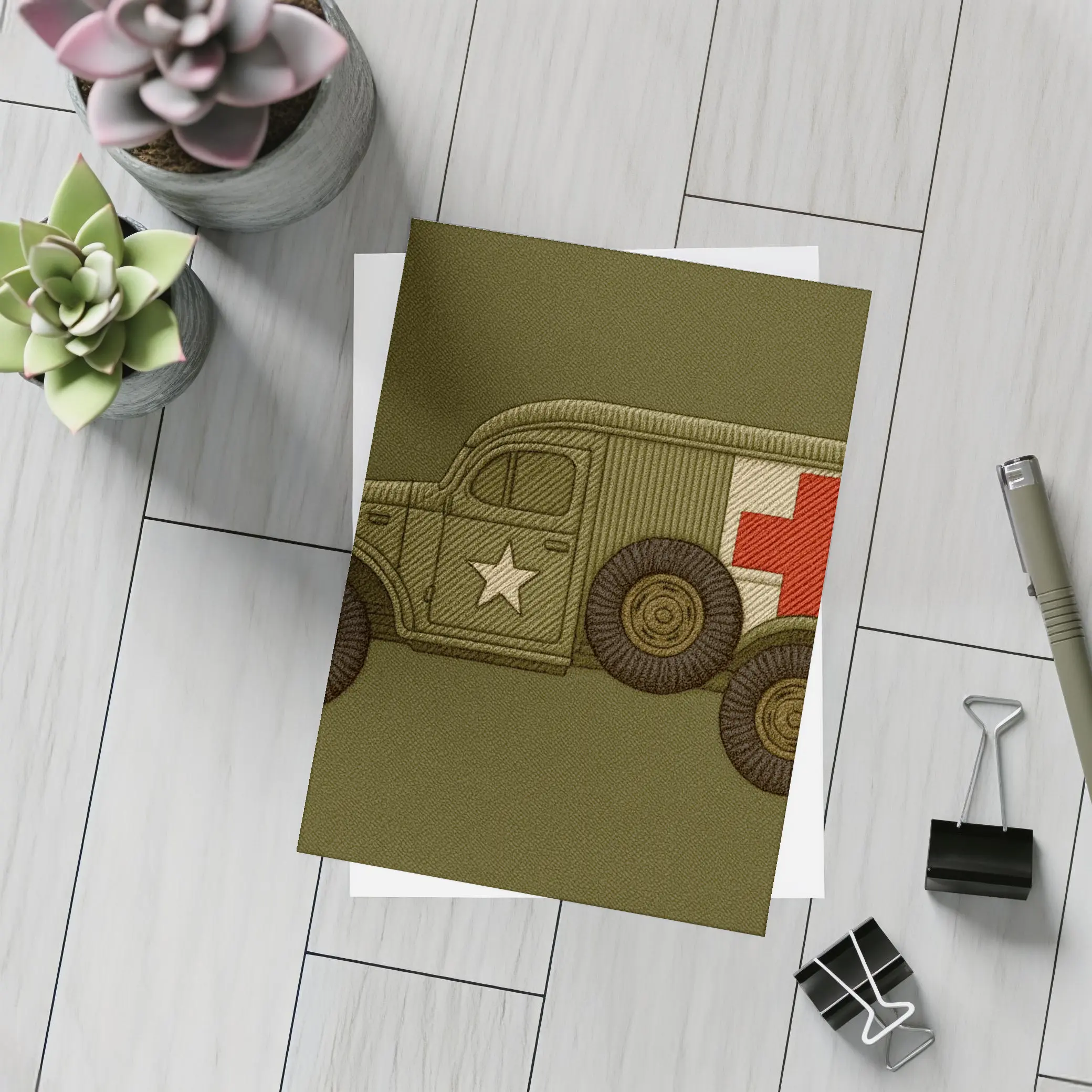 WWII Military Ambulance Truck Embroidery Art – Postcards