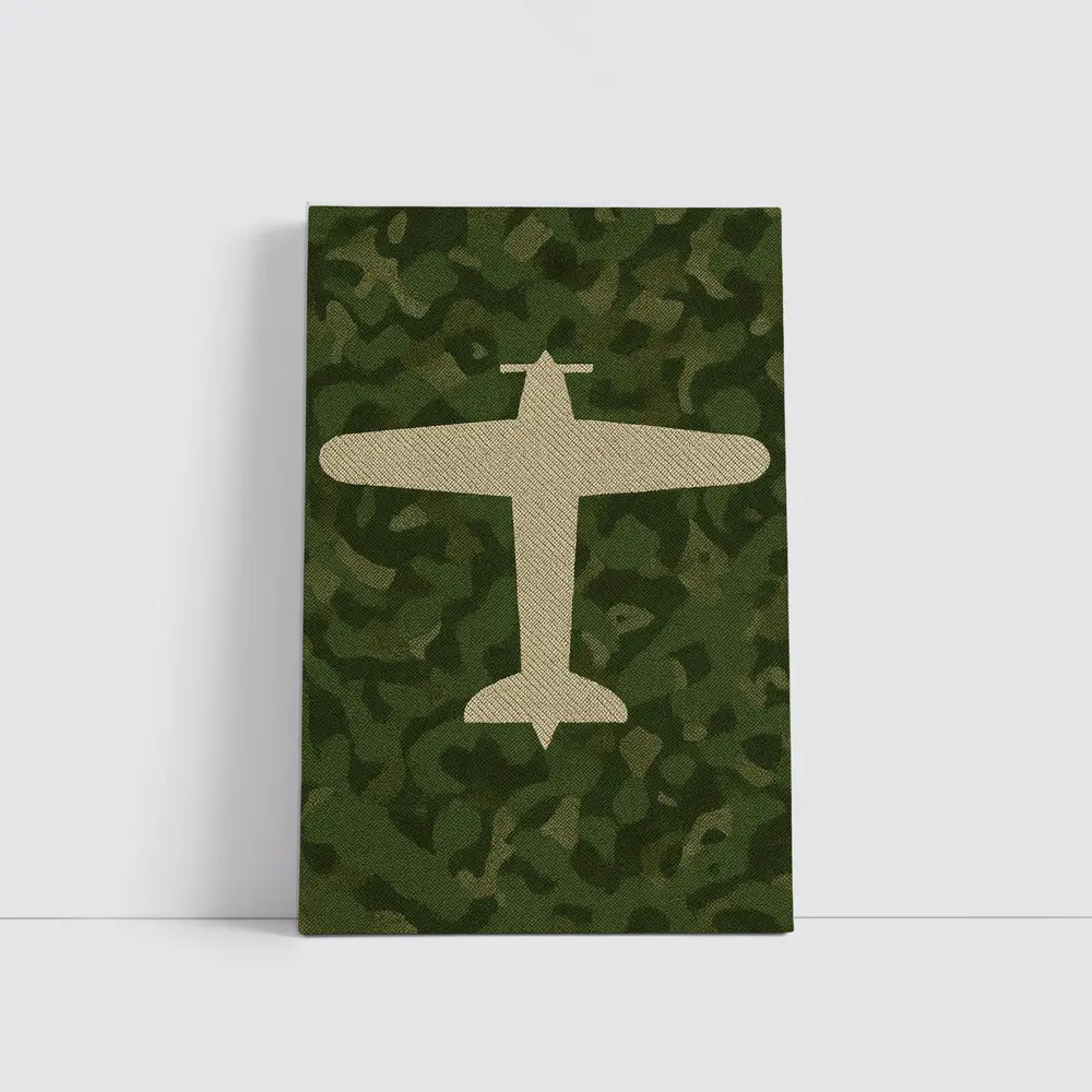 Military Airplane Silhouette On Camouflage Background – Wall Art