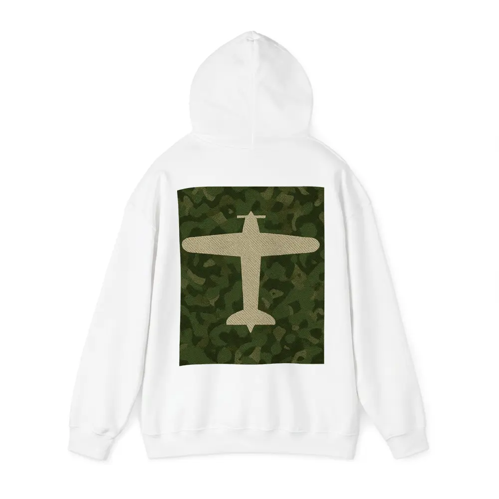 Military Airplane Silhouette On Camouflage Background – Hoodies