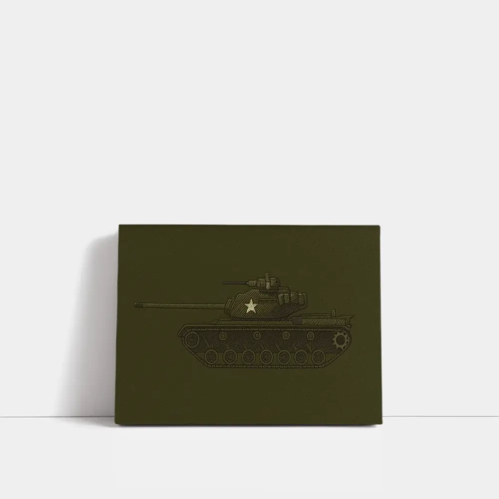 Military Tank Sketch Olive Green Background – Wall Art