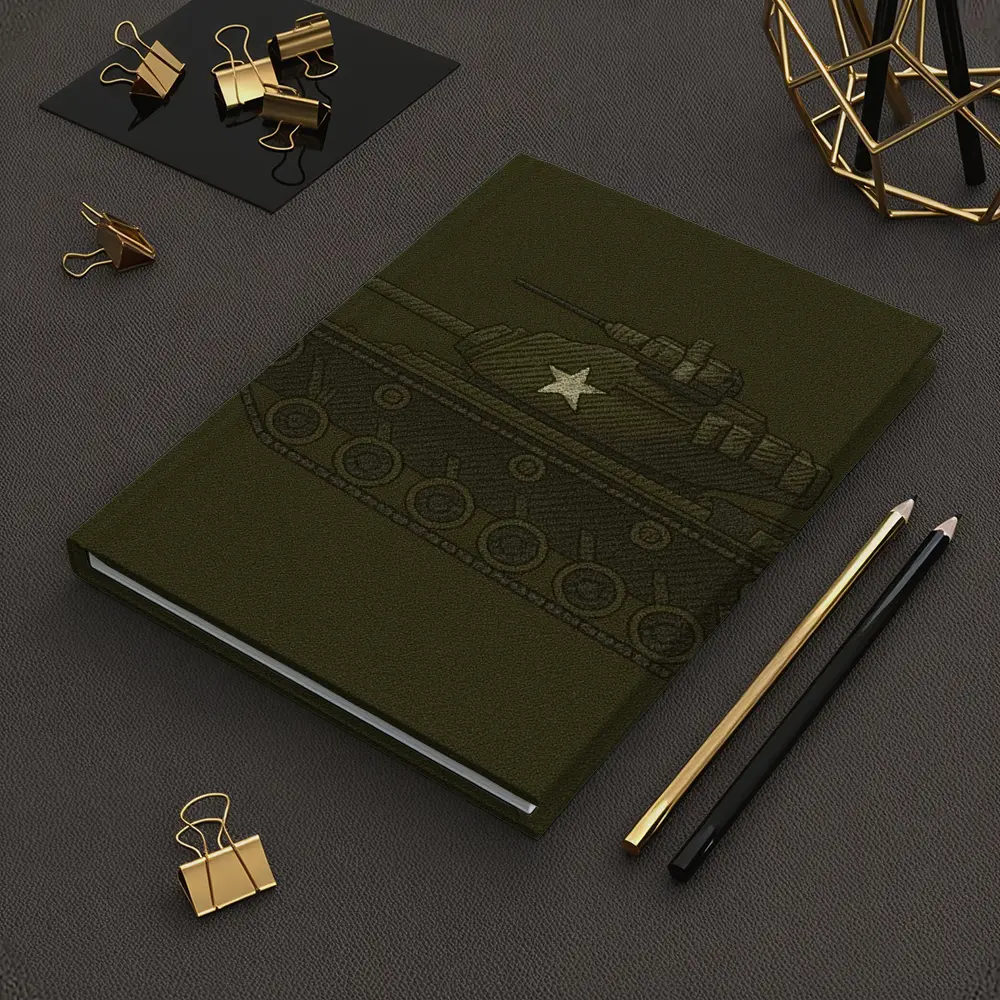 Military Tank Sketch Olive Green Background – Notebooks