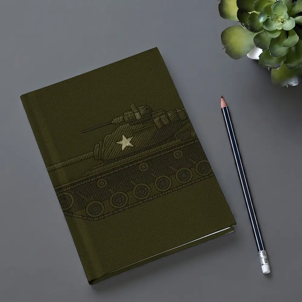 Military Tank Sketch Olive Green Background – Notebooks