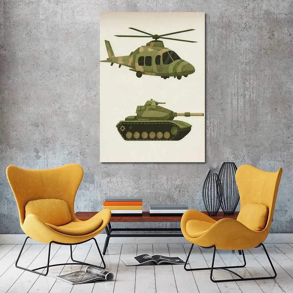 Military Helicopter and Tank Camouflage Art – Wall Art