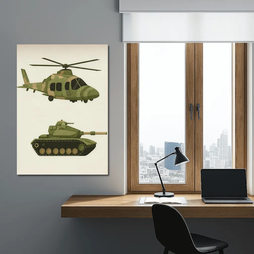 Military Helicopter and Tank Camouflage Art – Wall Art
