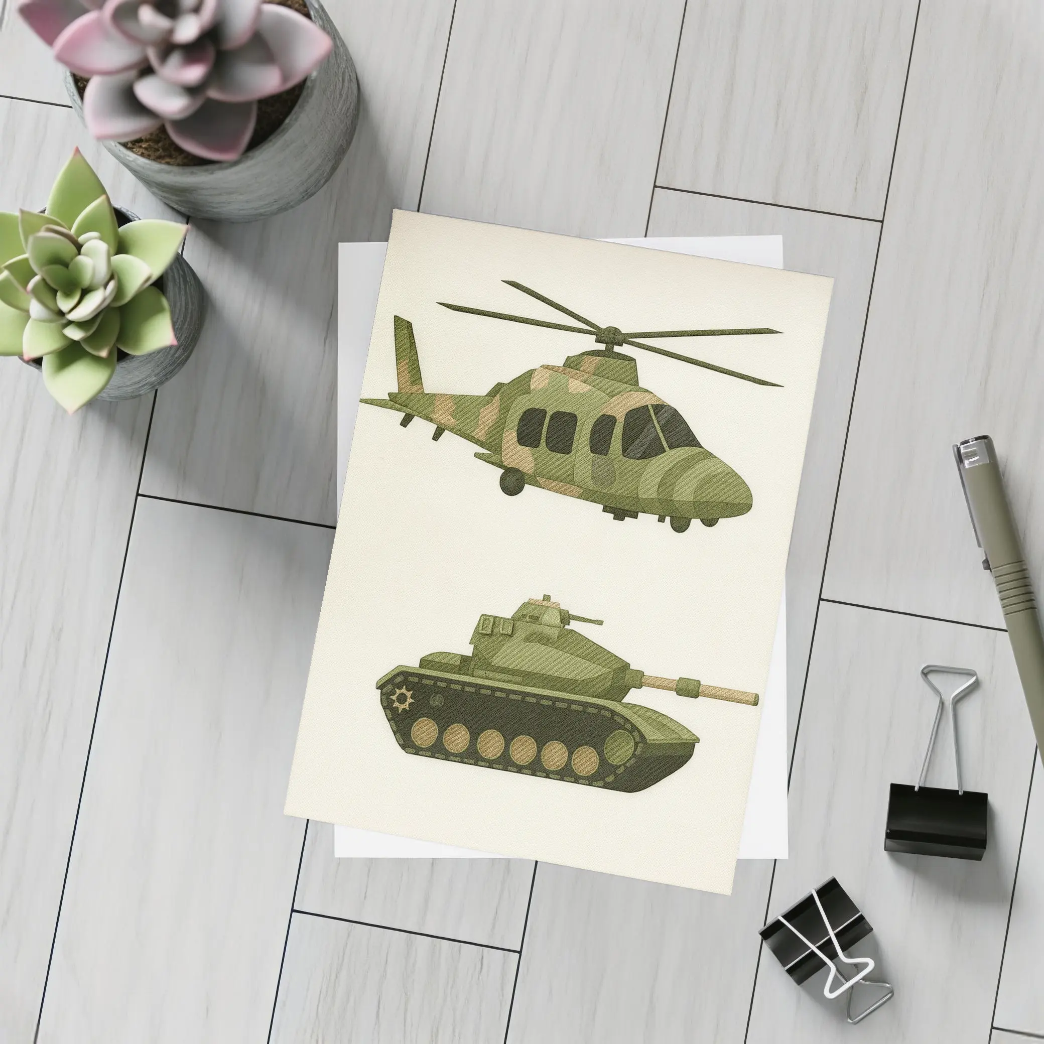 Military Helicopter and Tank Camouflage Art – Postcards