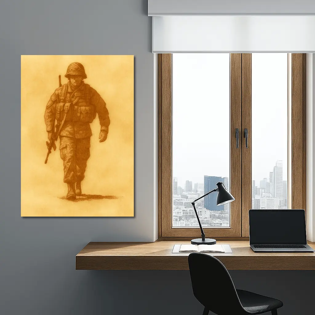 WWII Soldier Sketch Sepia Tone Art – Wall Art