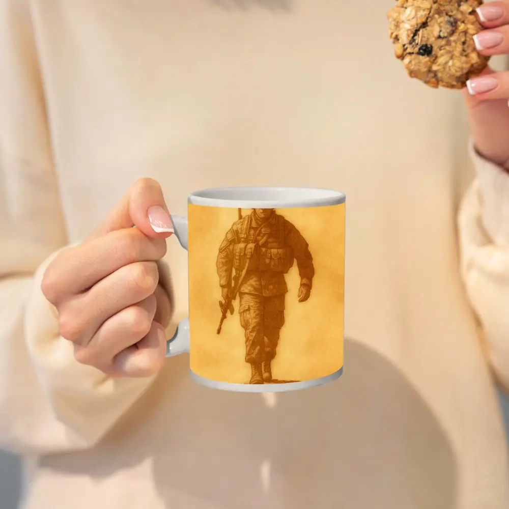 WWII Soldier Sketch Sepia Tone Art – Mugs