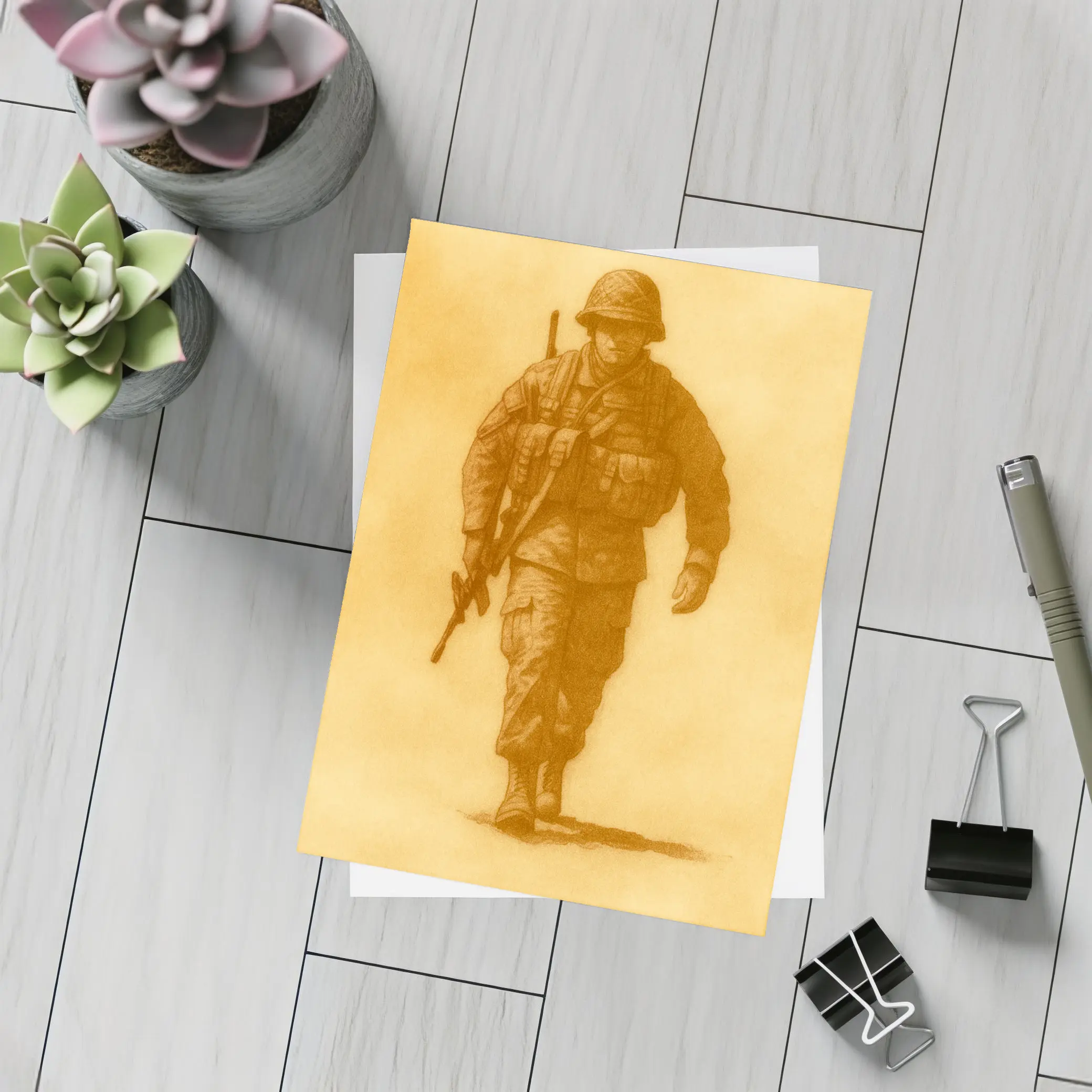 WWII Soldier Sketch Sepia Tone Art – Postcards