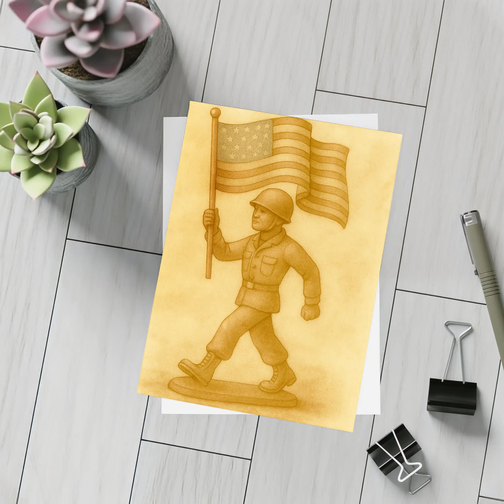 Toy Soldier Marching With American Flag – Postcards