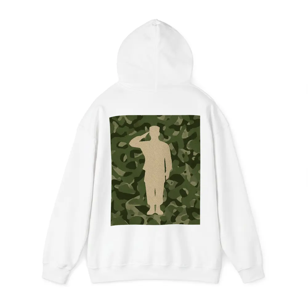 Saluting Soldier Silhouette Green Camouflage Background – Hoodies