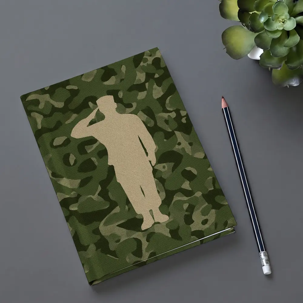 Saluting Soldier Silhouette Green Camouflage Background – Notebooks