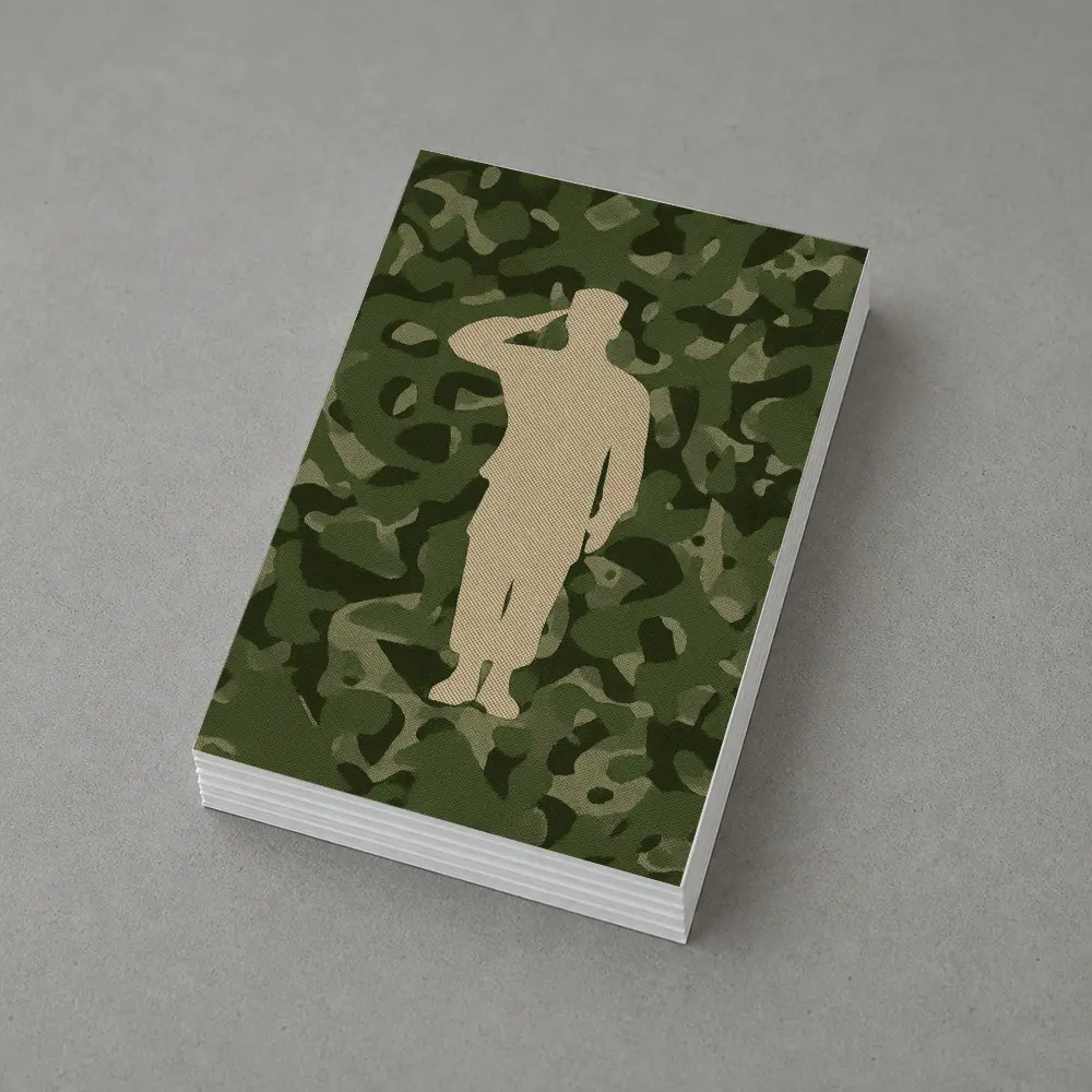 Saluting Soldier Silhouette Green Camouflage Background – Postcards