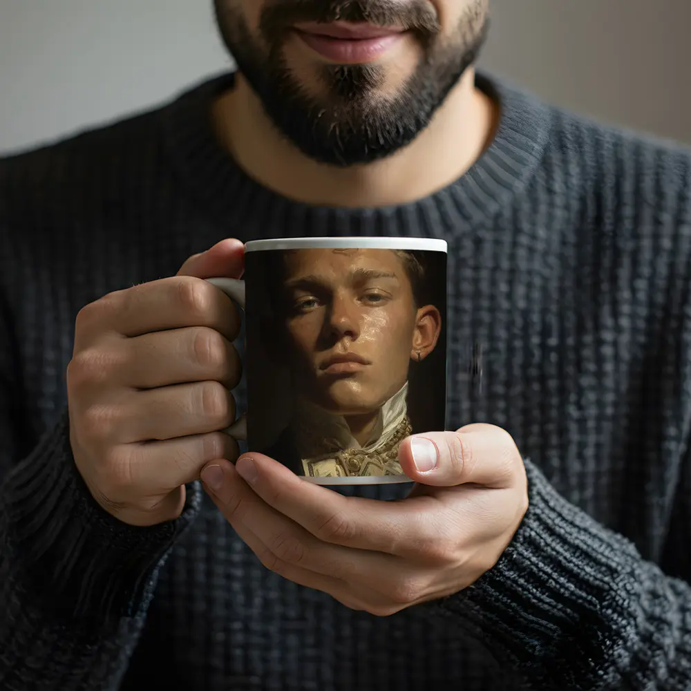 Young Man Portrait Holding Cash Dark Background – Mugs