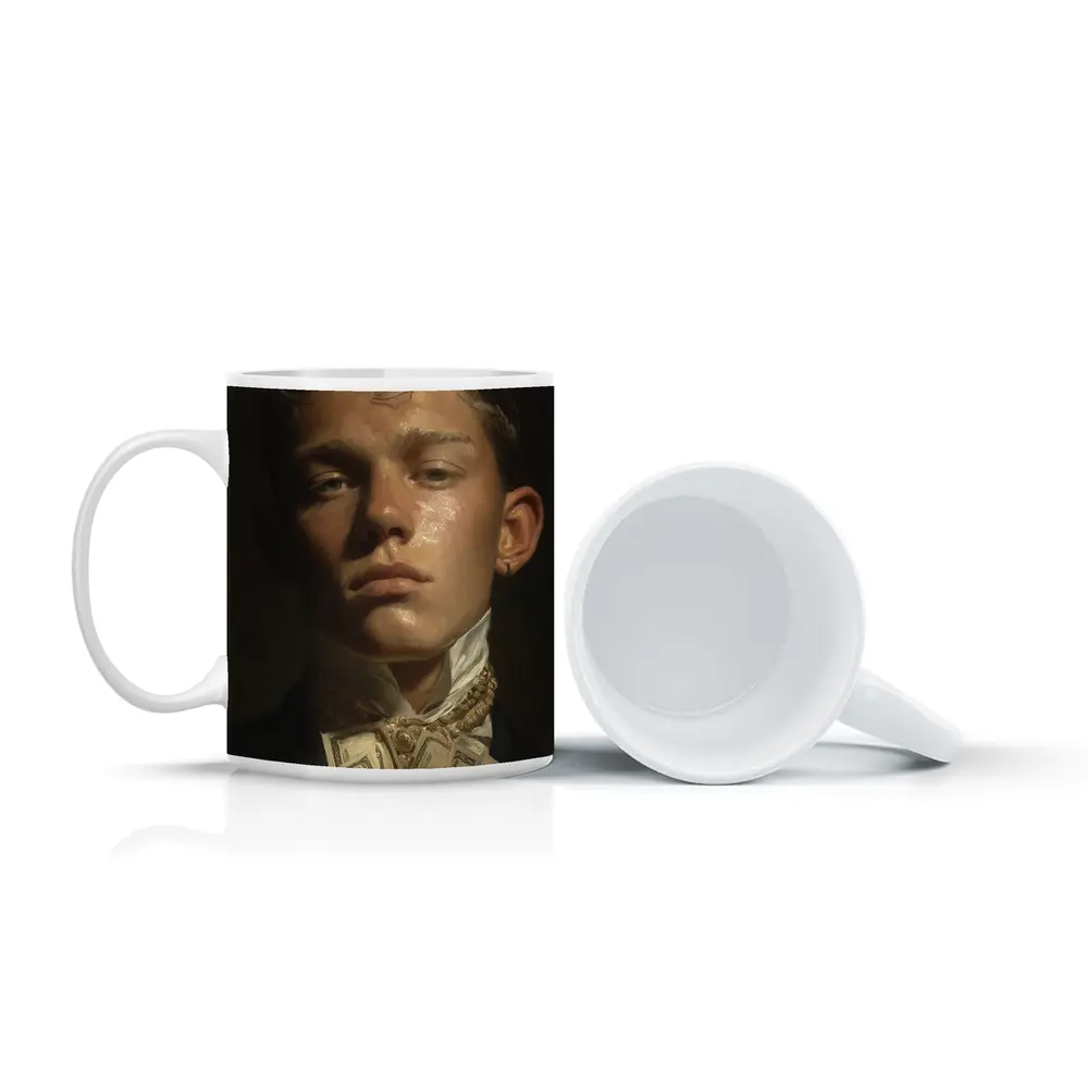 Young Man Portrait Holding Cash Dark Background – Mugs