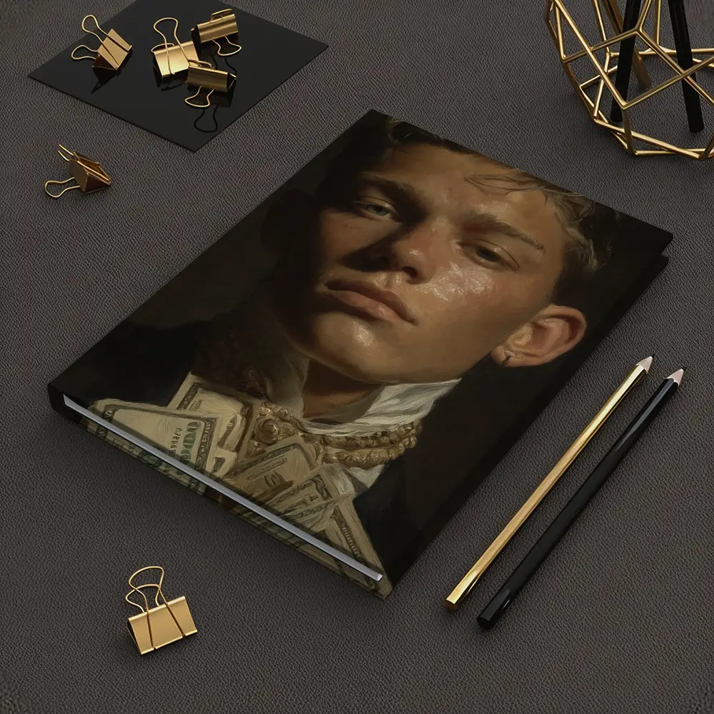 Young Man Portrait Holding Cash Dark Background – Notebooks