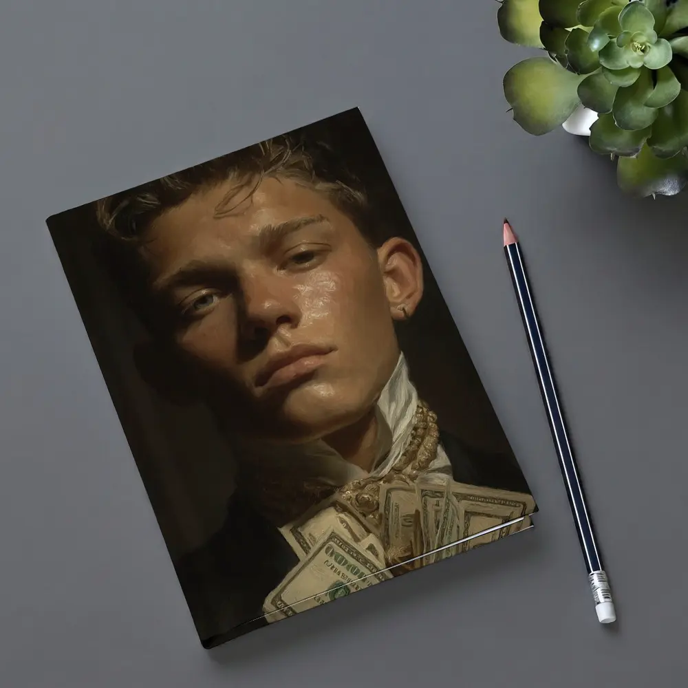 Young Man Portrait Holding Cash Dark Background – Notebooks