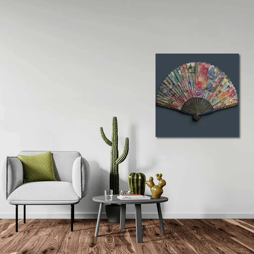 World Currency Fan Money Art Dark Background – Wall Art