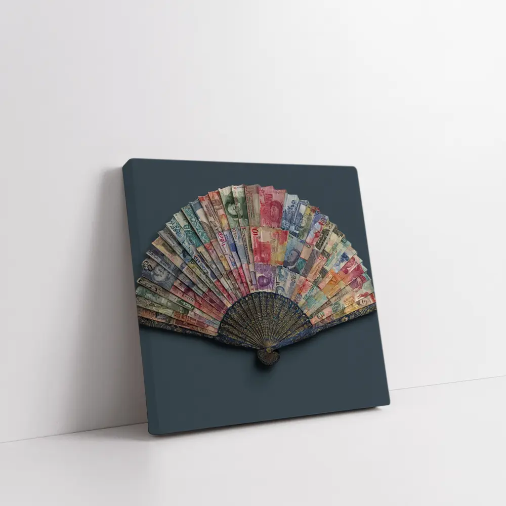 World Currency Fan Money Art Dark Background – Wall Art
