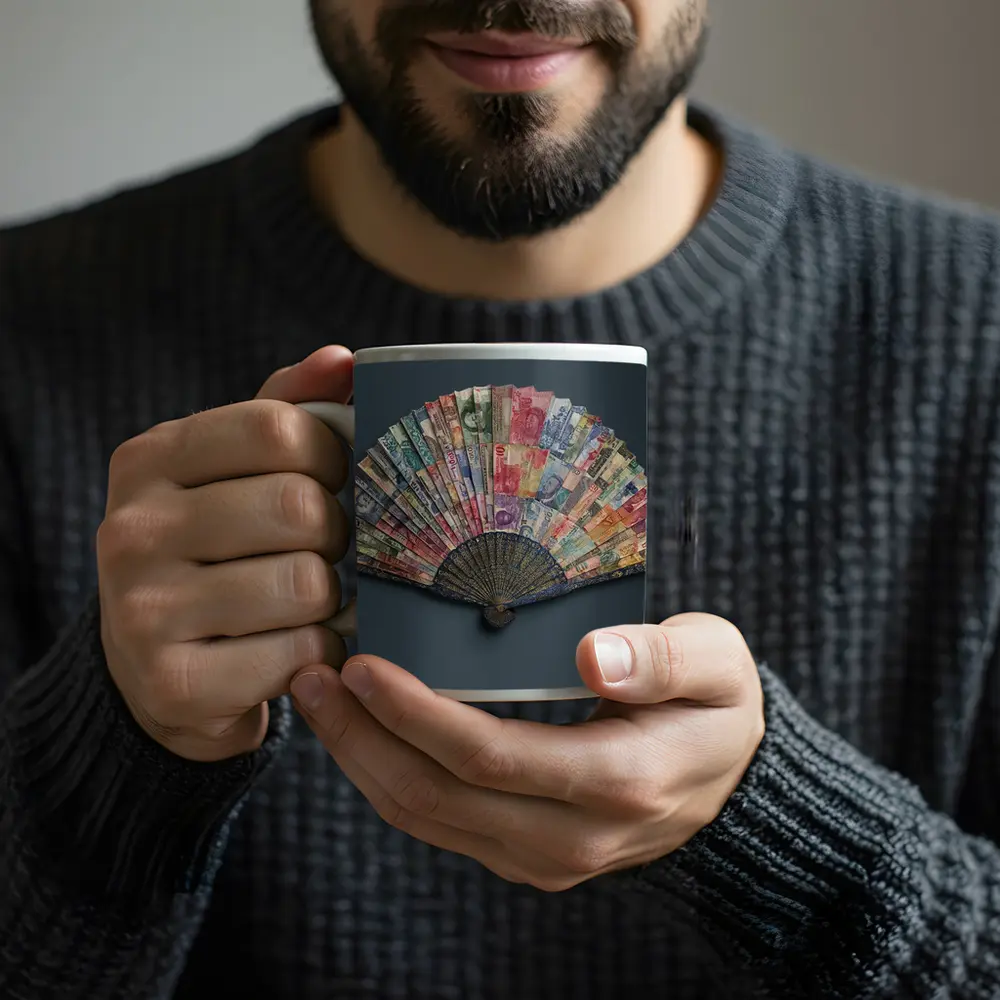 World Currency Fan Money Art Dark Background – Mugs