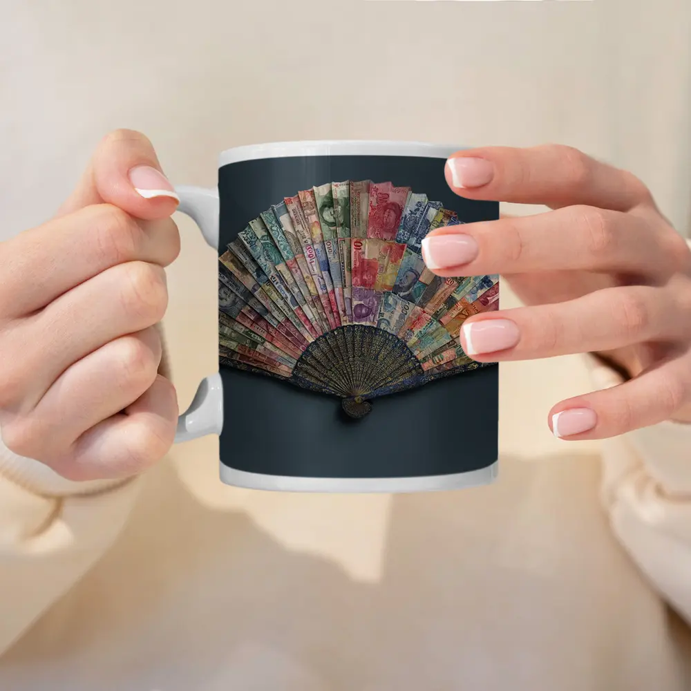 World Currency Fan Money Art Dark Background – Mugs
