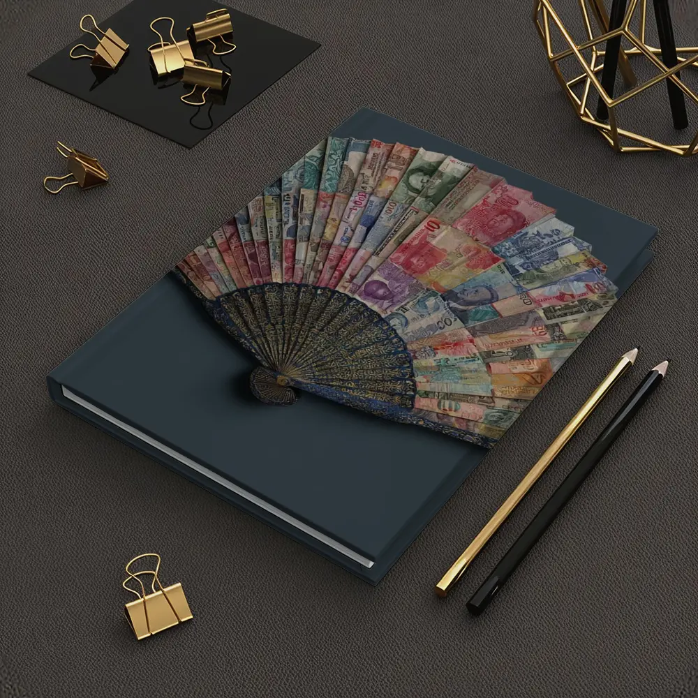 World Currency Fan Money Art Dark Background – Notebooks