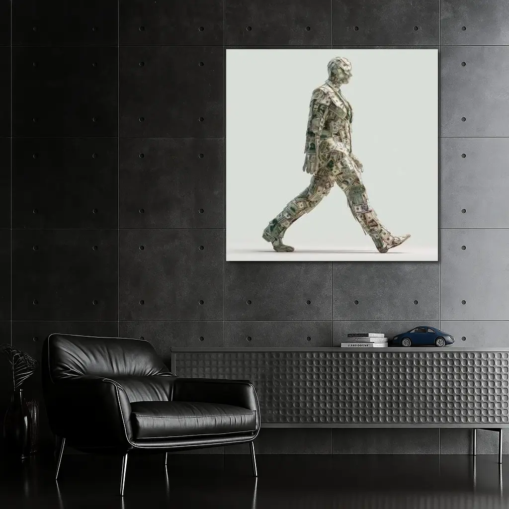 Walking Man Figure Made Of Dollar Bills – Wall Art