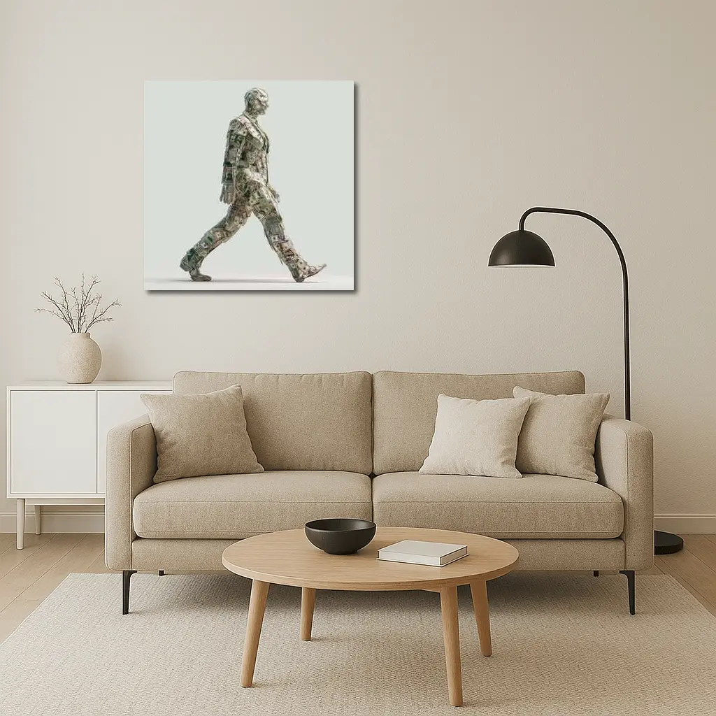 Walking Man Figure Made Of Dollar Bills – Wall Art