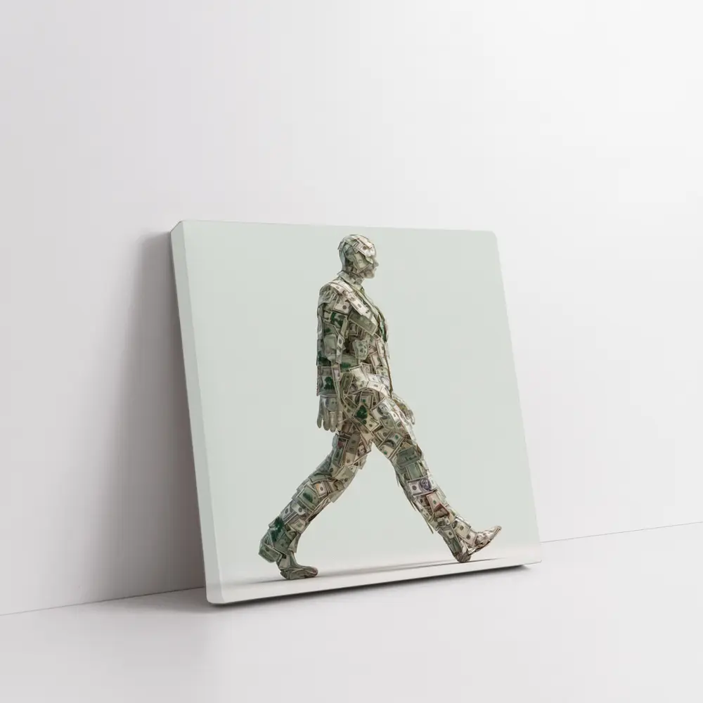 Walking Man Figure Made Of Dollar Bills – Wall Art