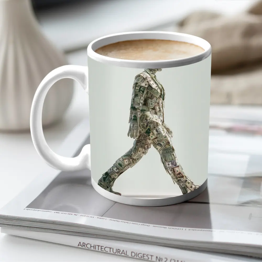 Walking Man Figure Made Of Dollar Bills – Mugs