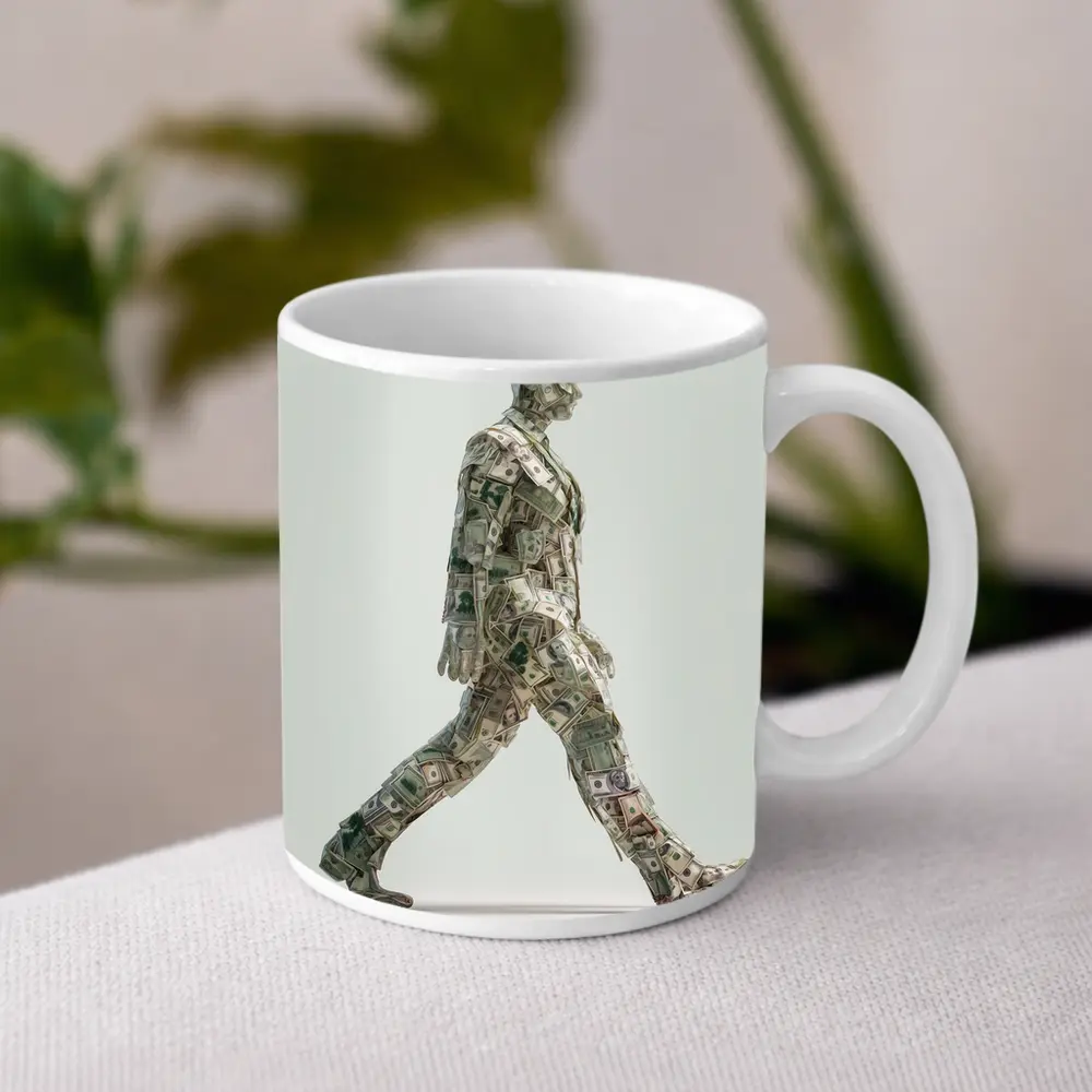 Walking Man Figure Made Of Dollar Bills – Mugs
