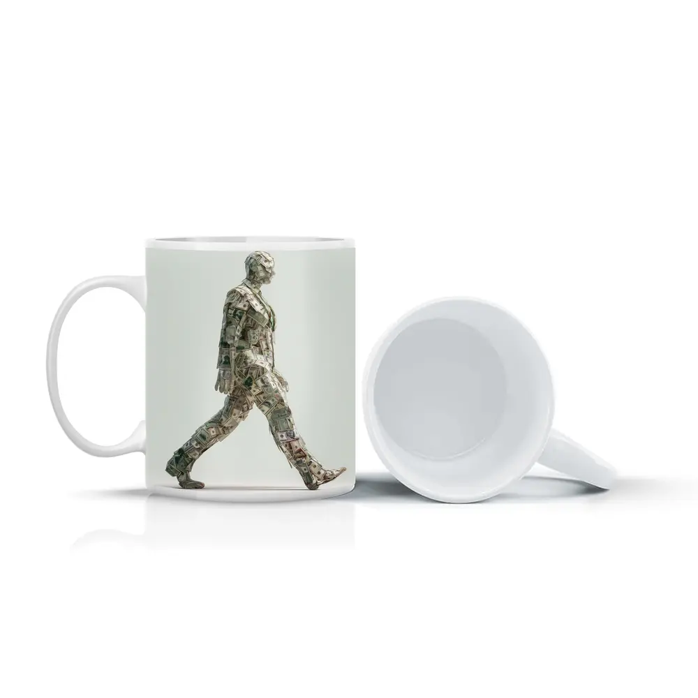 Walking Man Figure Made Of Dollar Bills – Mugs