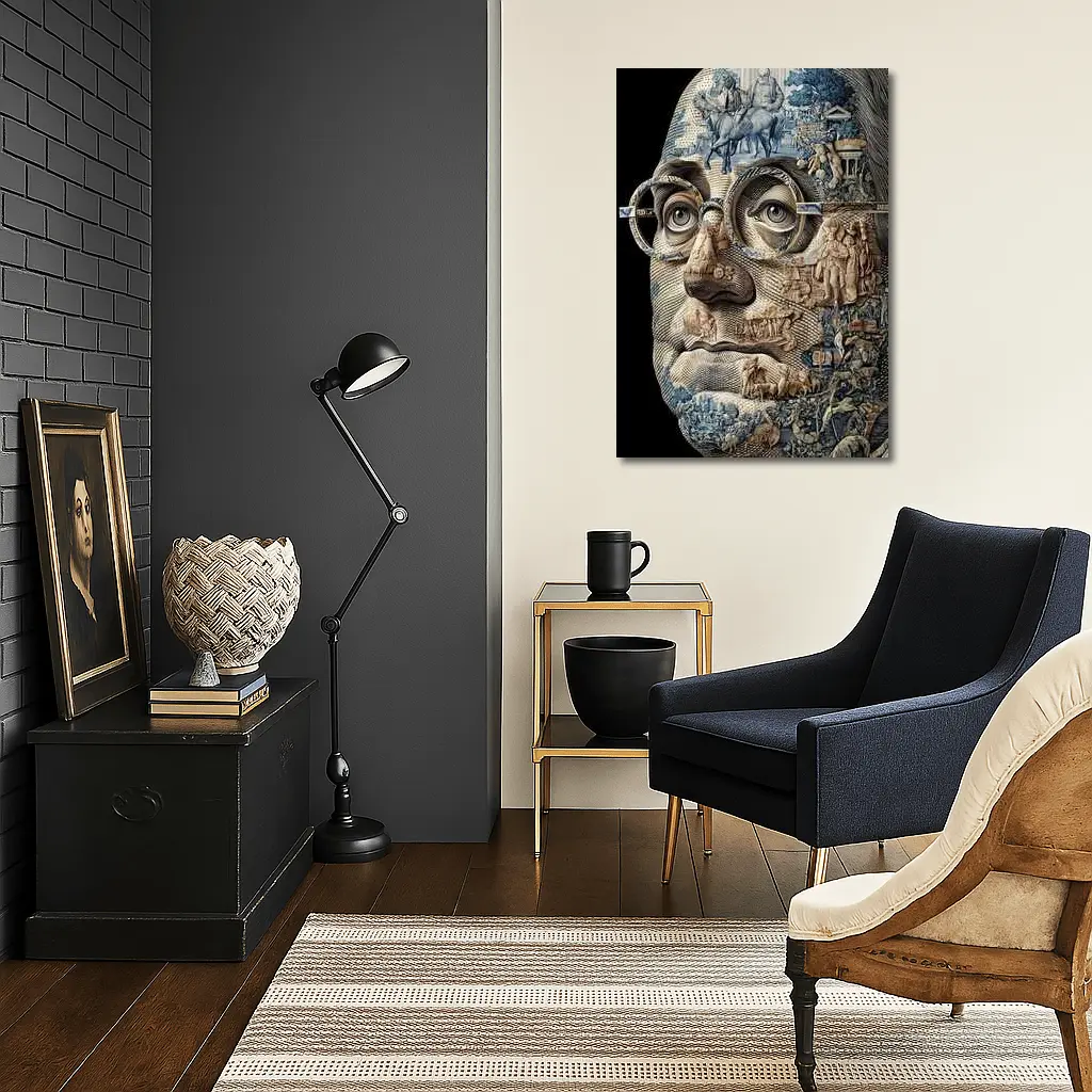 Engraved Portrait Face Currency Art Style – Wall Art