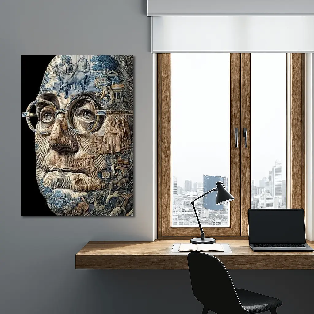 Engraved Portrait Face Currency Art Style – Wall Art